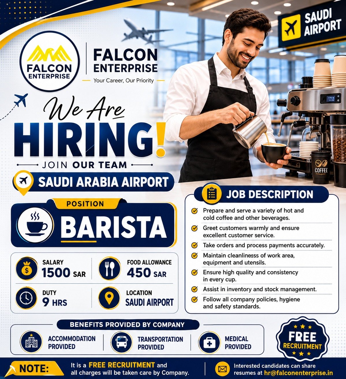 Barista Job at Saudi Arabia Airport
